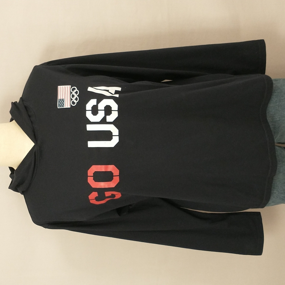 GO USA US Olympic Committee Long Sleeve Hooded Tee Soft Red White Blue Patriotic